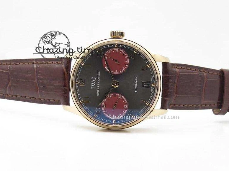 MIROTIME 0403 Portuguese Real PR IW500127 RG ZF 1:1 Best Edition Grey Red Dial On Brown Leather Strap A52010 V AllSeason 7331